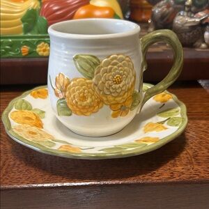 Vintage Metlox Poppytrail Sculptured Zinnia Cup and Saucer set.